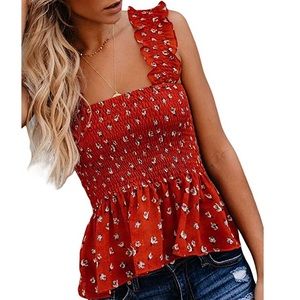 Red Smocked Tank Top